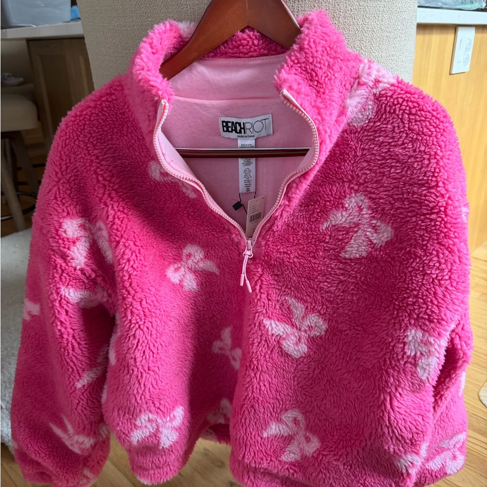 Beach Riot X Anthropologie Leona Sherpa Pink Bows - NWT - Picture 2 of 4